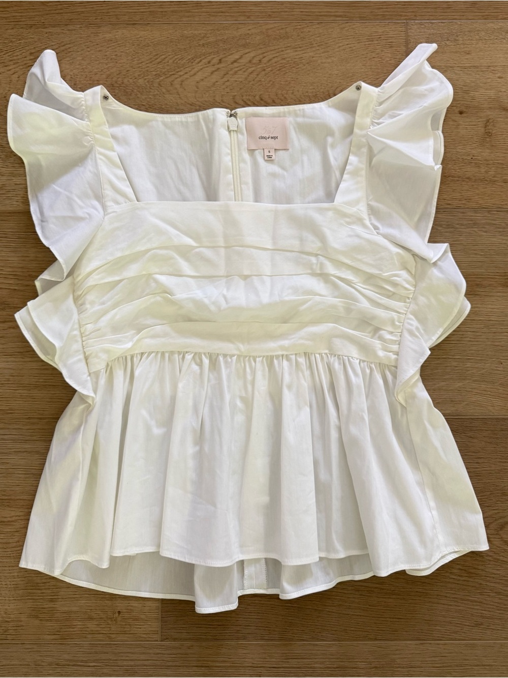 Cinq à Sept Ruffle Peplum Babydoll Square Neck Top Small White